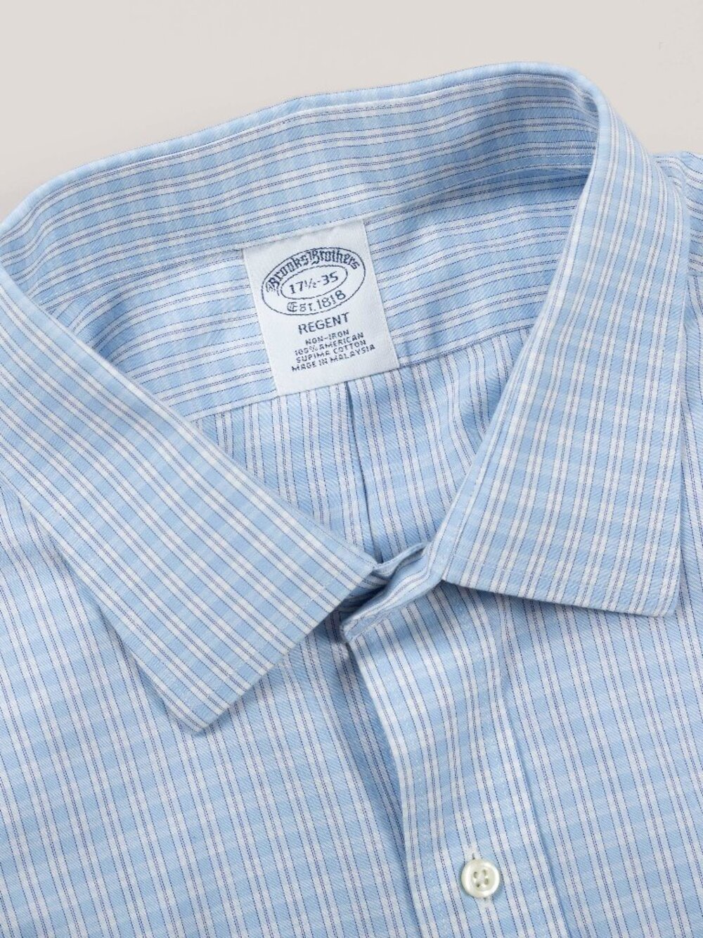 Brooks Brothers Dress Shirt 17.5 35 Regent Fit Non Iron Supima Cotton Blue Check